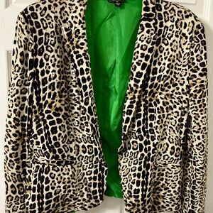 Leopard Print Blazer with Green Interior